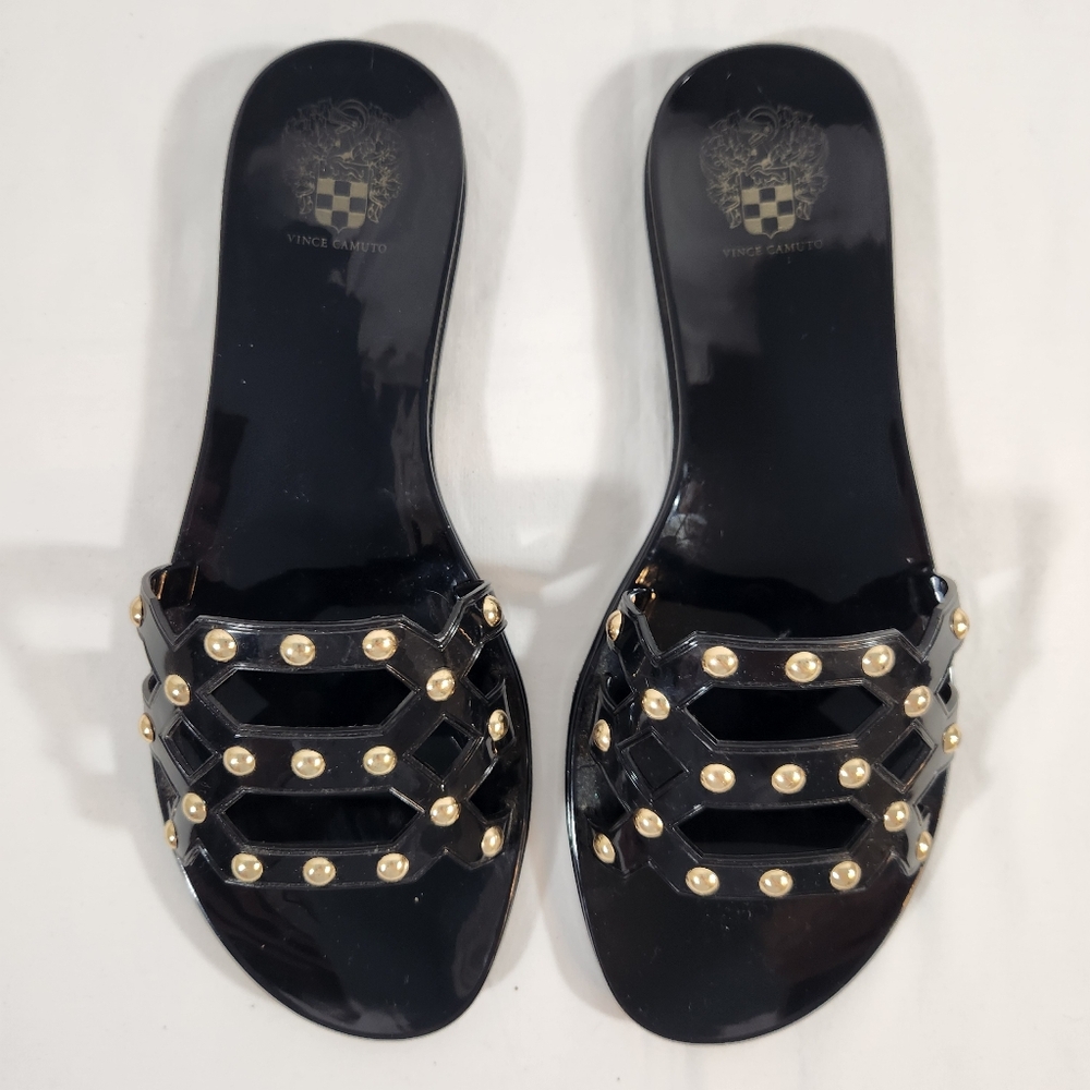 Vince Camuto Black Gold Studded Women's Slide Sandals Size 9 - Picture 2 of 6